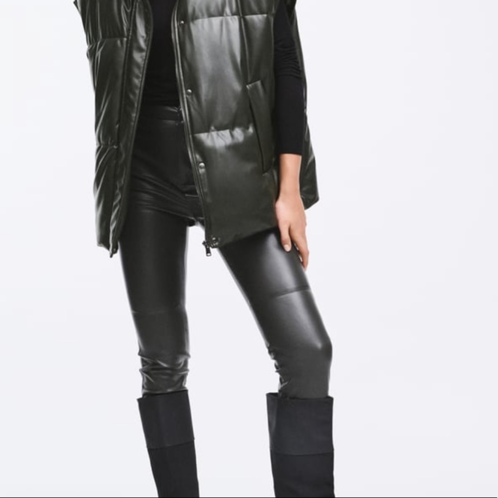 ZARA NEW WOMAN FAUX LEATHER HIGH-WAISTED LEGGINGS PANTS BLACK XS